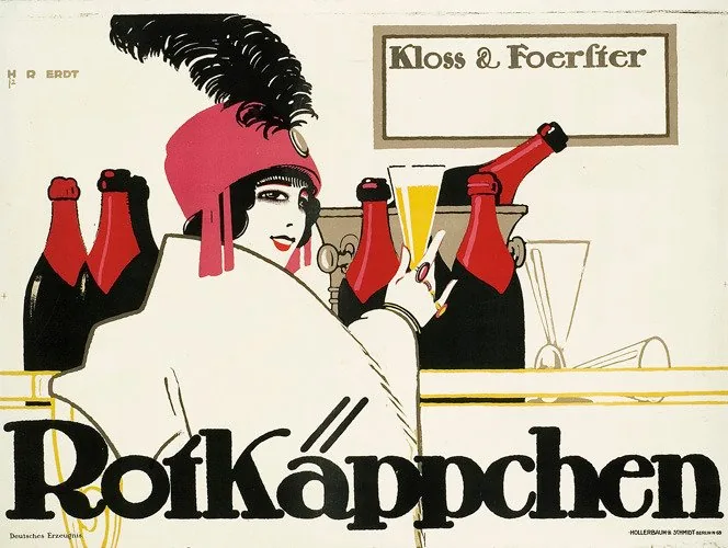 Plakat von Hans Rudi Erdt aus dem Jahr 1912 für Rotkäppchen Sekt von Kloss und Foerster